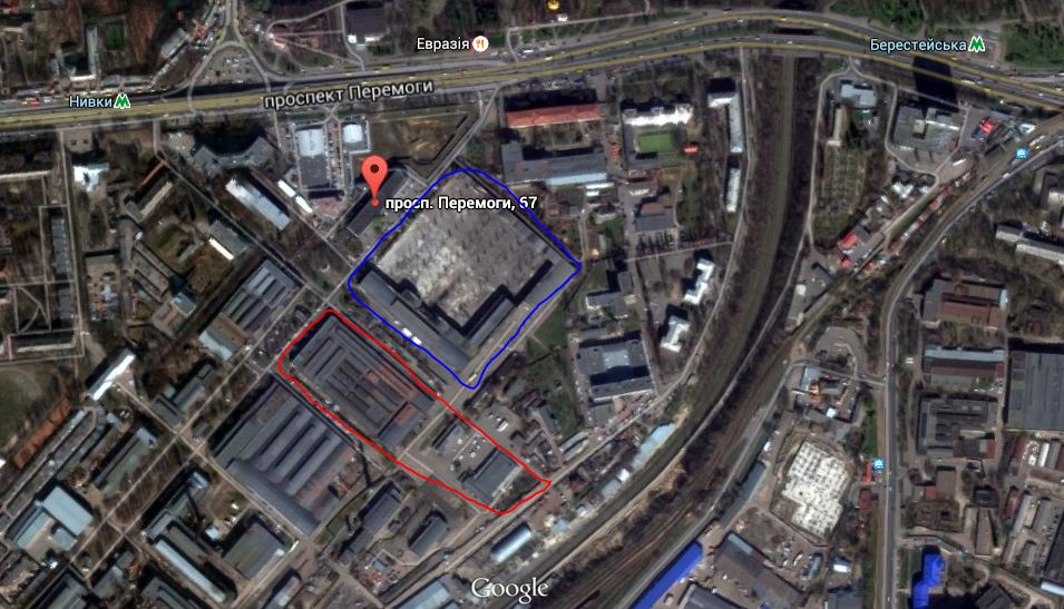 Синим обозначены участок ООО «Тревис», красным - ООО «Термогальваничний завод», местоположение участка «Веркон-Крыжовник» неизвестно.